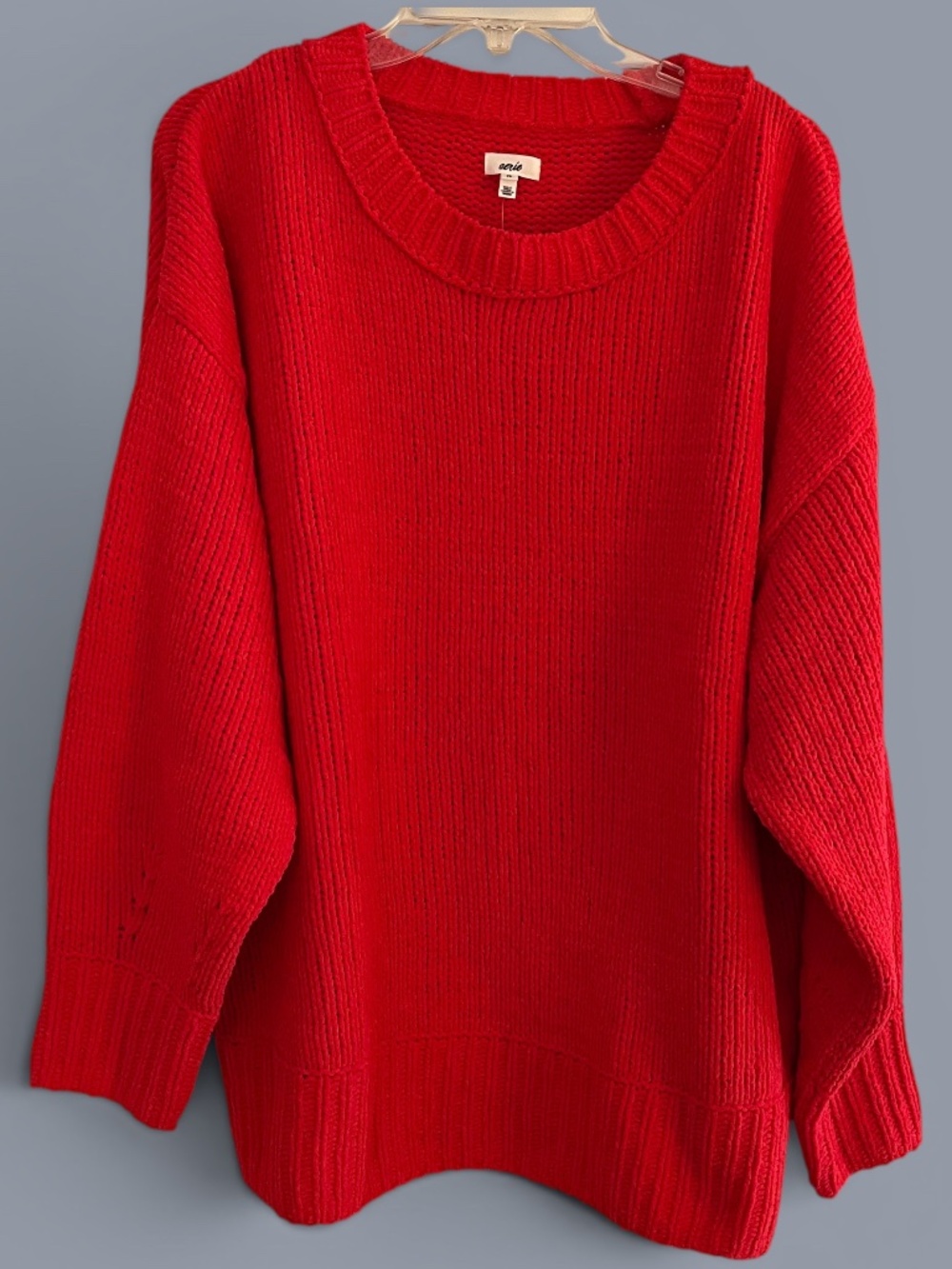 Aerie Fire Engine Red Oversized Crew Neck Sweater Size XL NWT